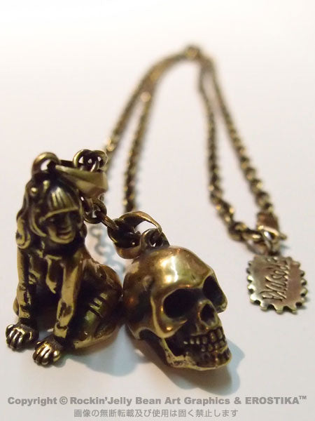 "EROSTIKA SKULL & GIRL" PENDANT TOP & CHAIN -Brass-