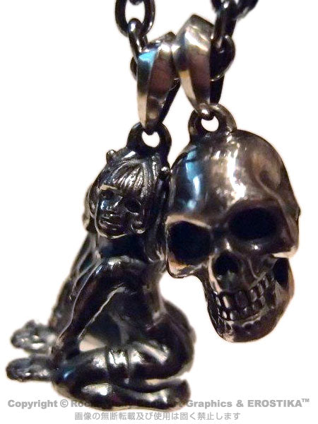 "EROSTIKA SKULL & GIRL" PENDANT TOP & CHAIN -Silver-