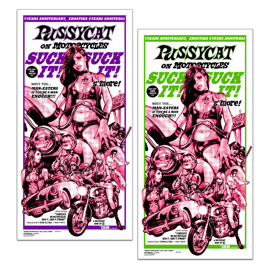 “PUSSYCAT ON MOTORCYCLES” screen print poster