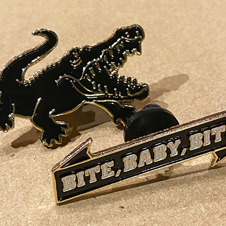 “BLACK ALLIGATOR PARTY” BENEFIT PIN BUTTON SET OF 2PCS